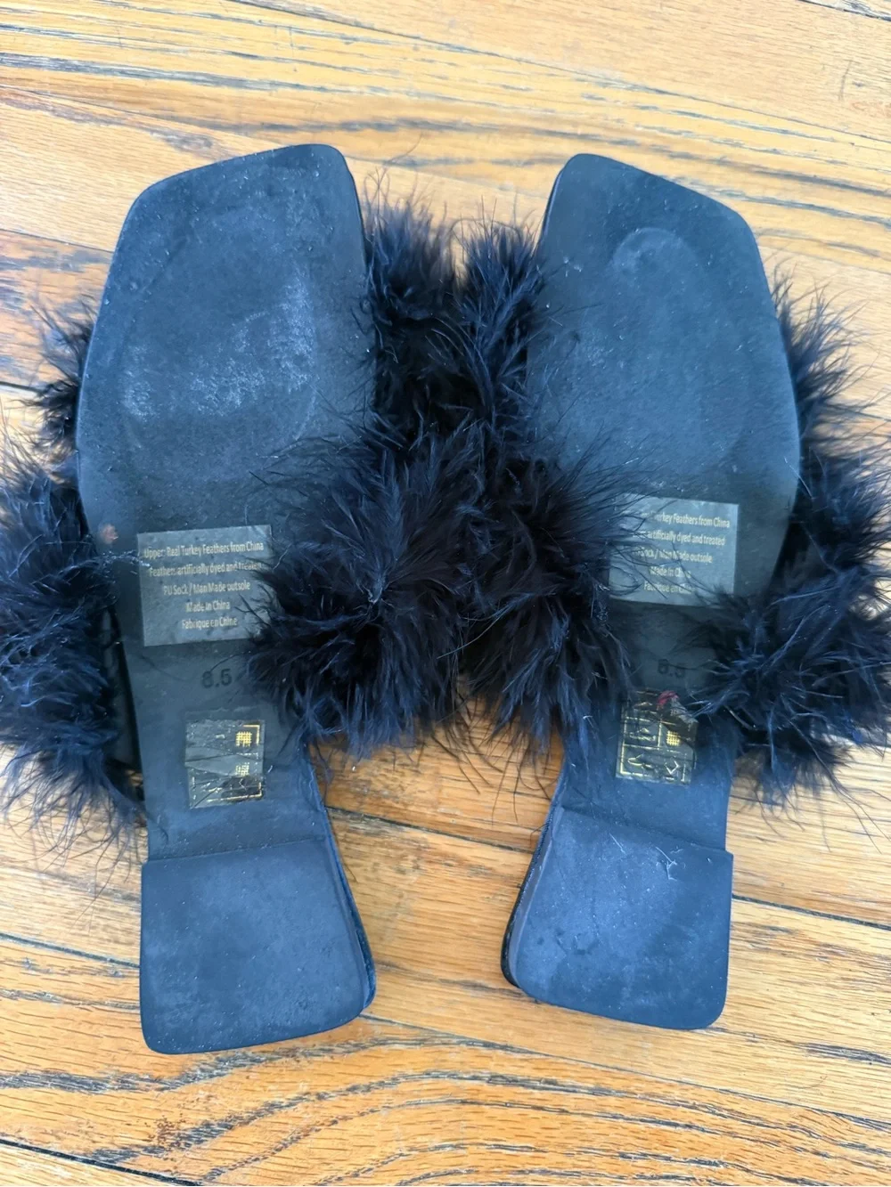 Jeffrey Campbell Acelynn Black Feather Slip On Sandal Size 6.5